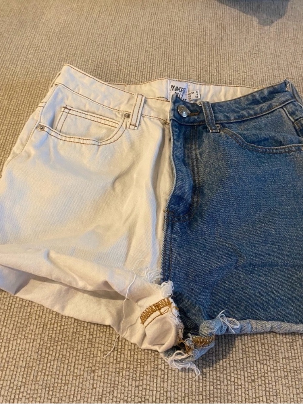 Princess Polly Two-Tone Denim Shorts - White & Blue
